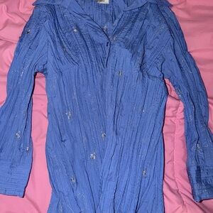 Fred David Women’s Blue Silver Long Sleeve Button up Shirt